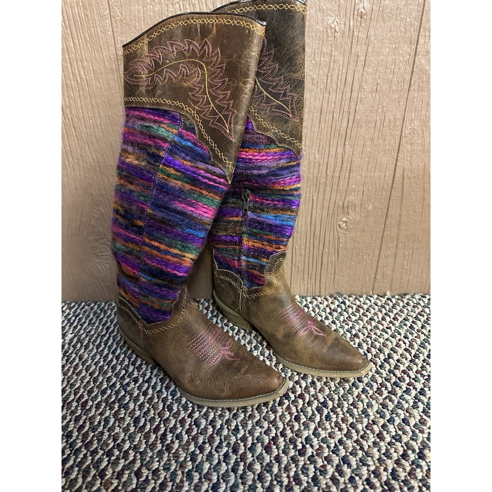Laredo Womens Funky Knit Western Cowboy Boots Size 6M Jo Jo Rust Boho‎ Festival